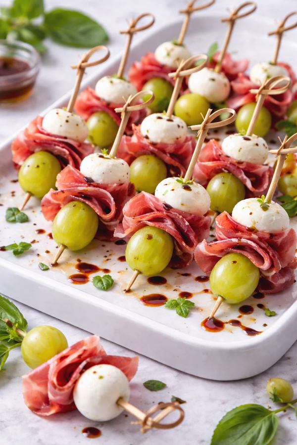 🫒 Prosciutto, Grape & Bocconcini Skewers