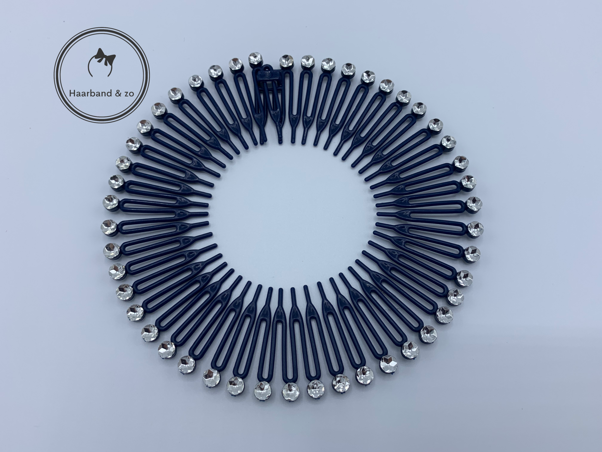 plastic tanden haarband, donkerblauw met glittersteentjes (art.nr 106-07)