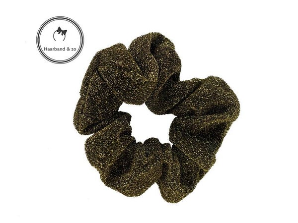 Glitter scrunchie, middelgroot, goudkleurig. (art.nr. 106-02)