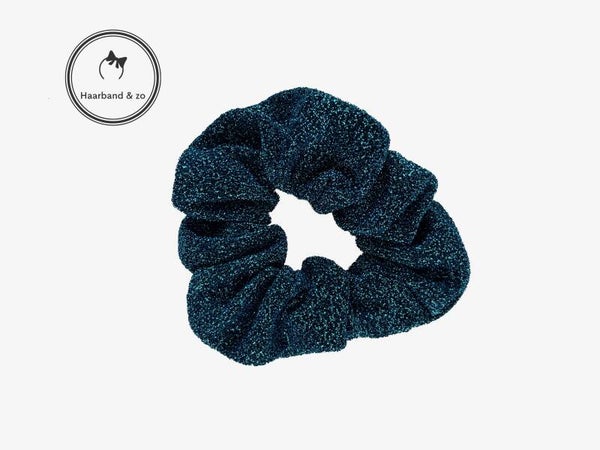 Glitter scrunchie, middelgroot, aqua. (art.nr. 106-06)