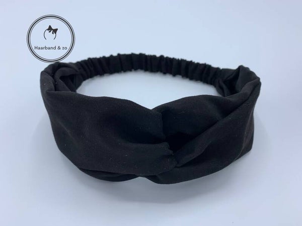 Elastische haarband met twist in suedelook, zwart. (art.nr. 122-05