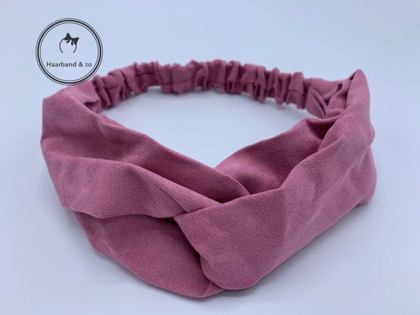 Elastische haarband met twist in suedelook, roze. (art.nr. 122-10)