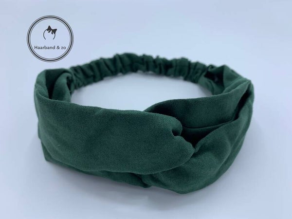Elastische haarband met twist in suedelook, donkergroen. (art.nr. 122-14)