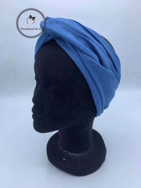 Haarband & zo, Haarband met ijzerdraad in linnen, jeansblauw art.nr. 124-02)