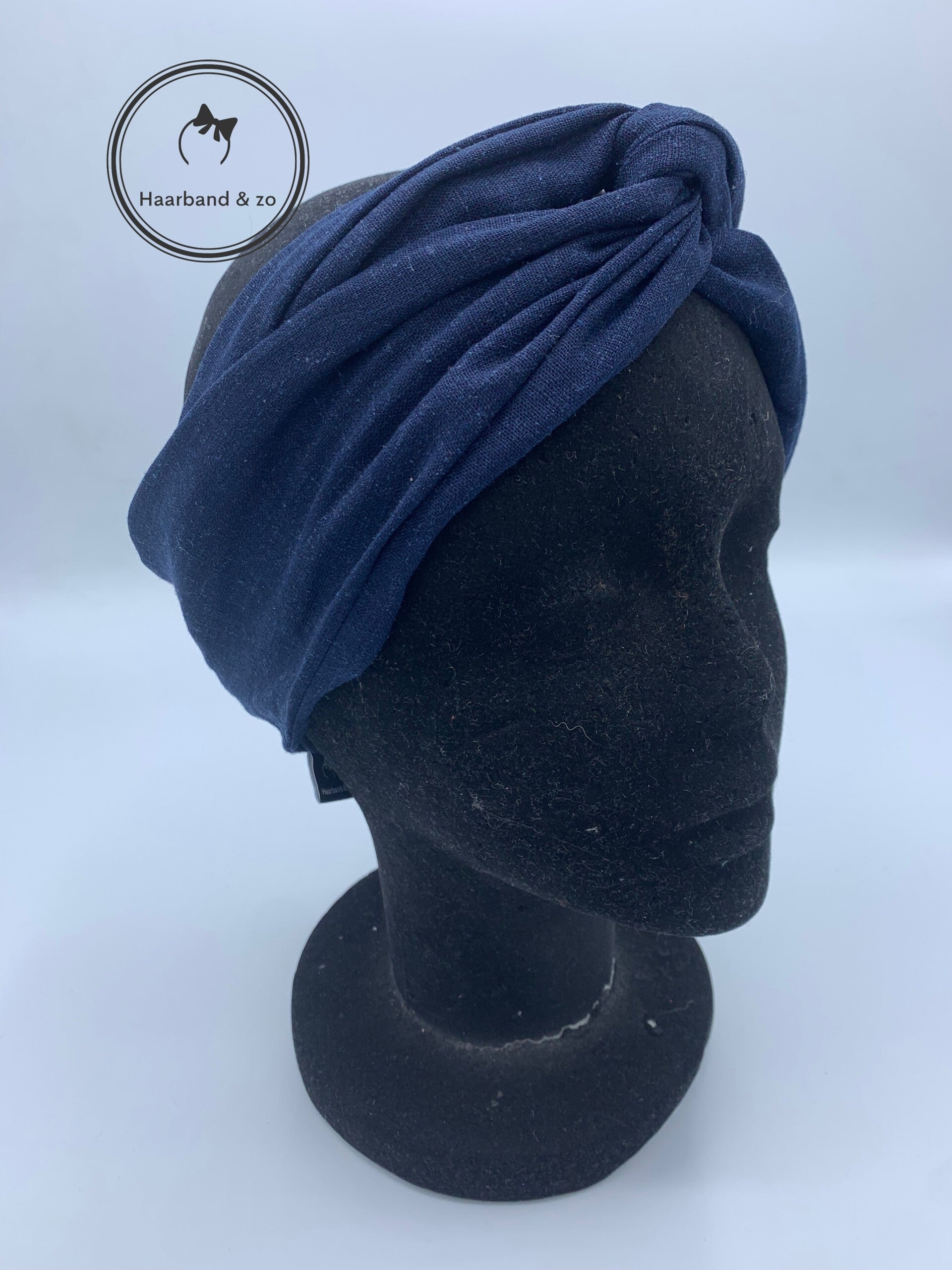 Haarband & zo, Haarband met ijzerdraad in linnen, donkerblauw art.nr. 124-08)