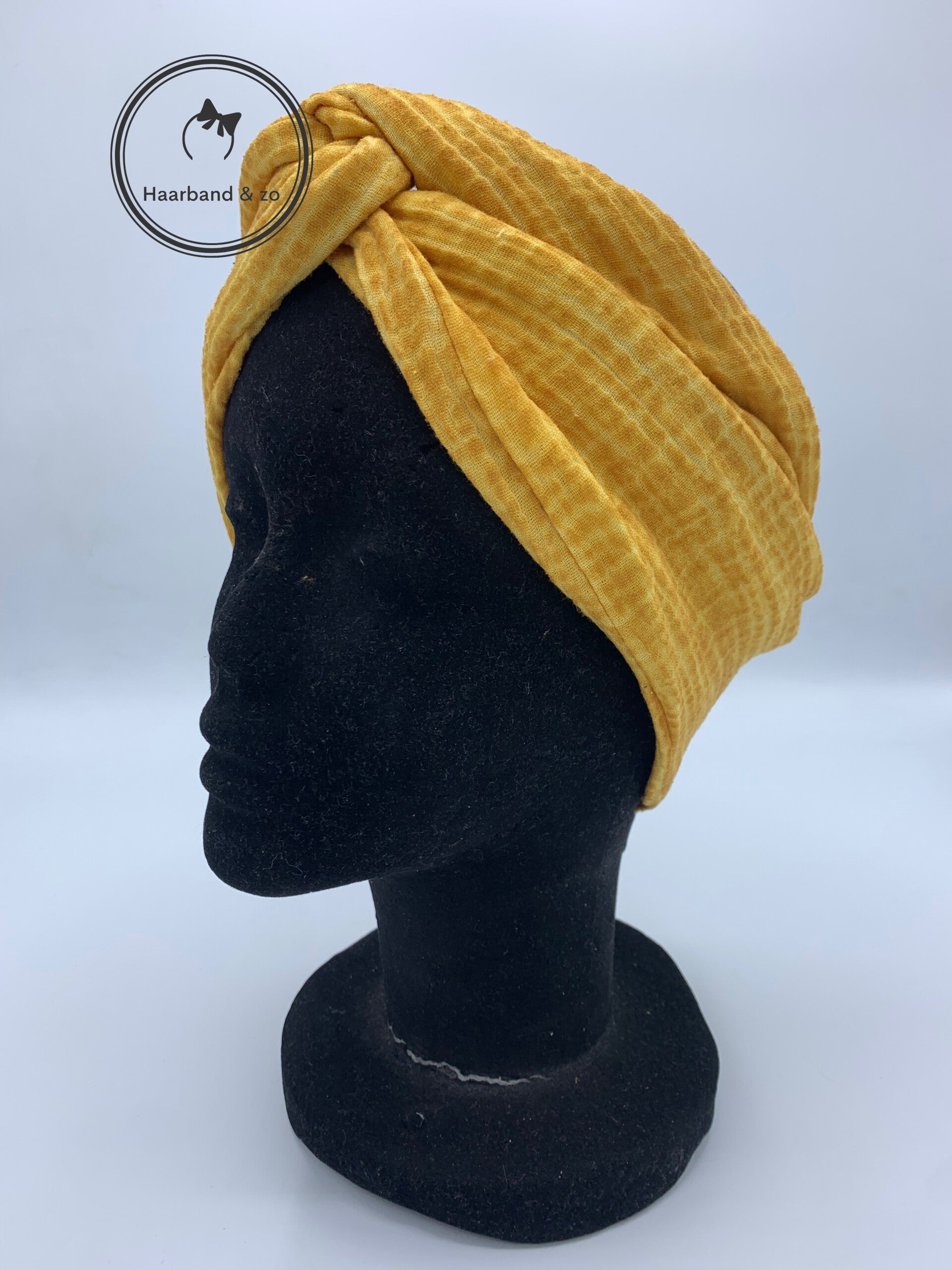 Haarband & zo, Haarband met ijzerdraad van hydrofiel in okergeel (art.nr. 13-05)