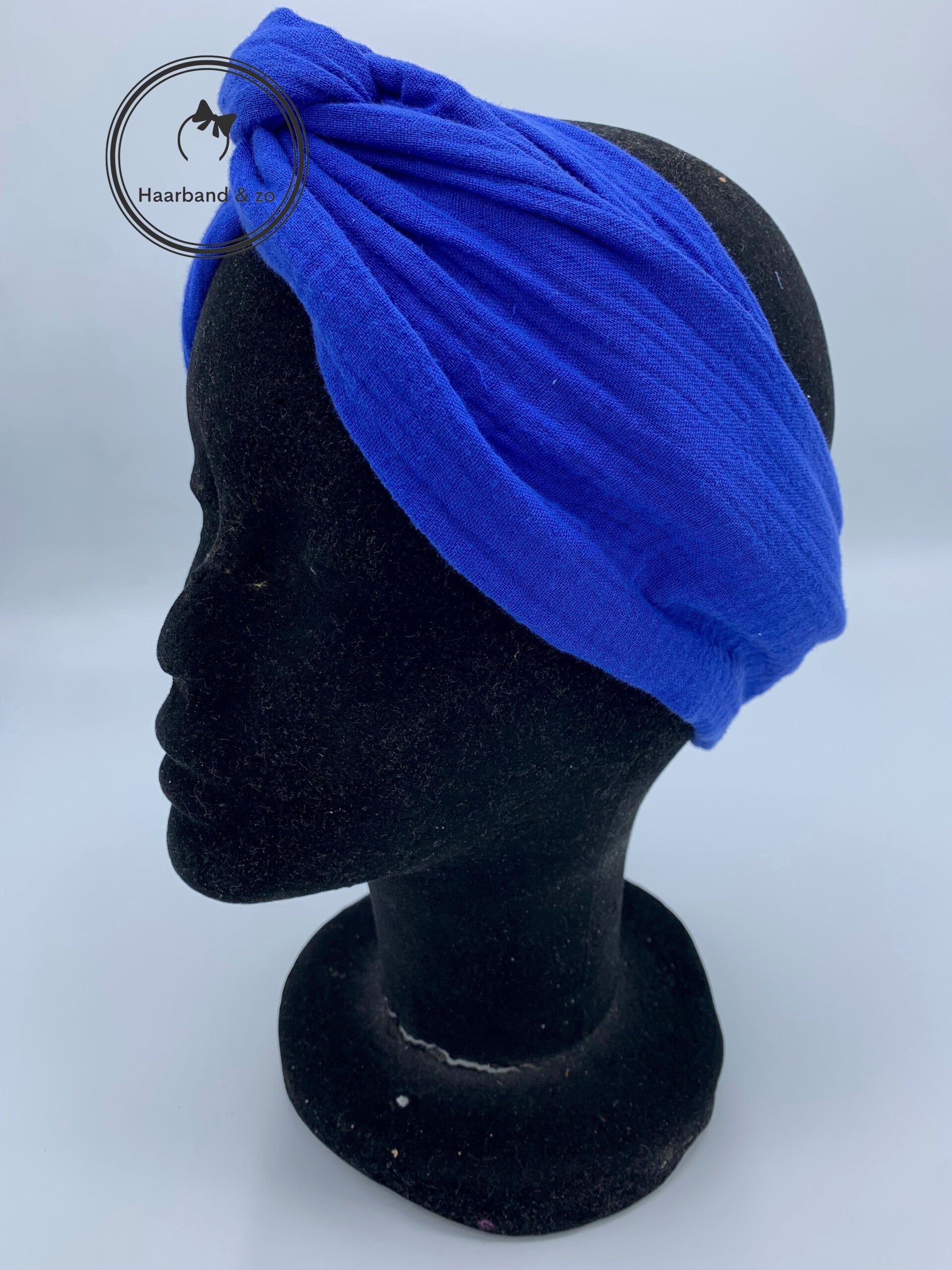 Haarband & zo, Haarband met ijzerdraad van hydrofiel in konings blauw (art.nr. 13-12)