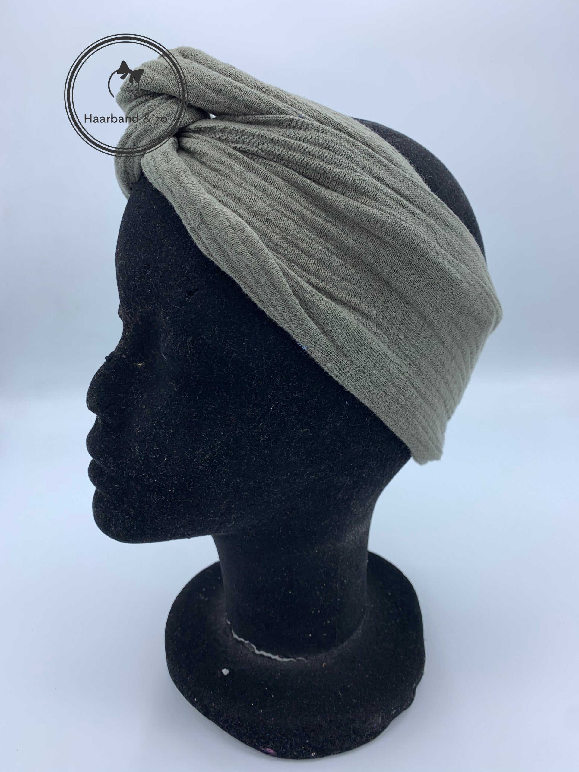 Haarband & zo, Haarband met ijzerdraad van hydrofiel in army green (art.nr. 13-13)