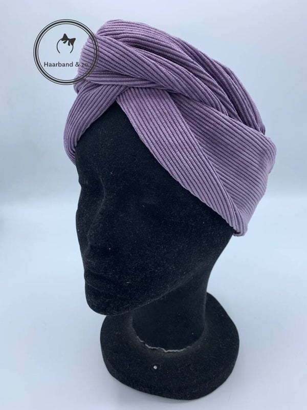 Haarband & zo, Haarband met ijzerdraad van fijn ribfluweel in de kleur lavendel (art.nr. 14-07)