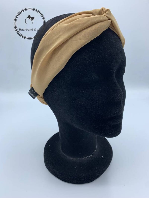 Haarband & zo, Elastische haarband met twist van chiffon, in Khaki (art.nr. 150-07)