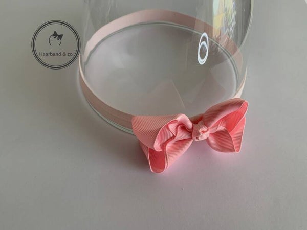 Baby haarbandje met elastiek en dubbel strikje, roze (art.nr. 151-01)