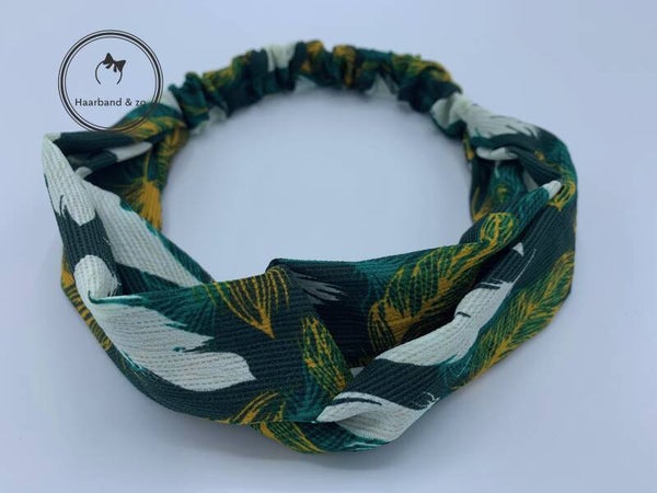 Elastische haarband van geribbeld chiffon in bloemenprint, groen (art.nr. 157-05)