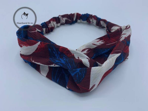 Elastische haarband van geribbeld chiffon in bloemenprint, rood (art.nr. 157-11)