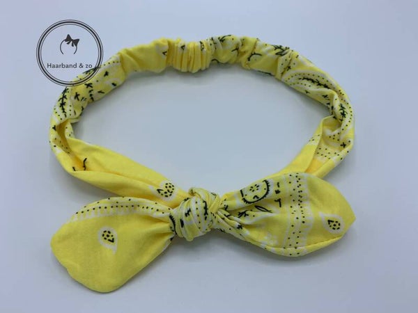 Elastische haarband met strik, in bandana-motief, geel  (165-09)