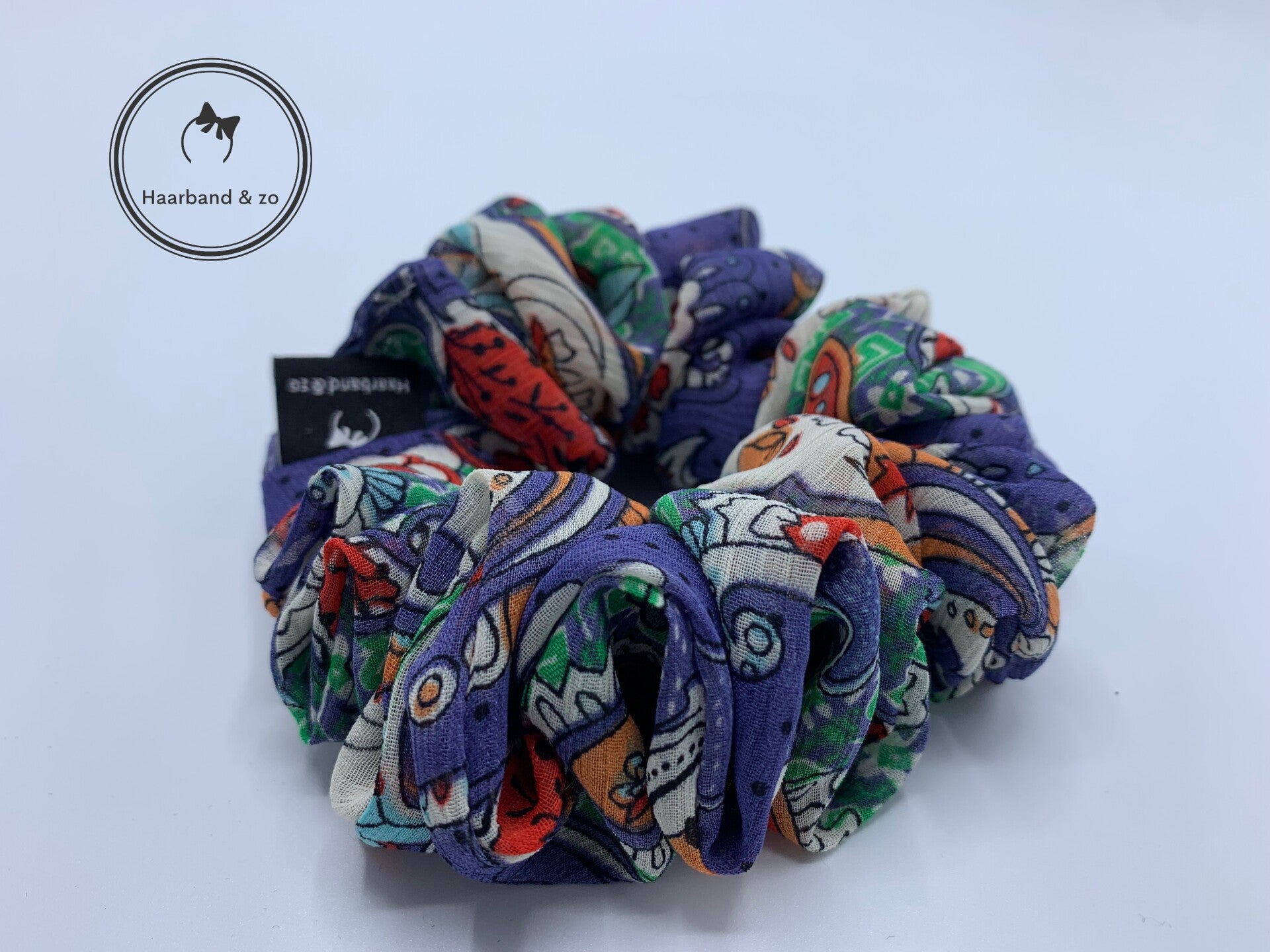 Haarband & zo, Scrunchie van chiffon in paisleyprint, blauwe ondergrond (art.nr. 175-05)