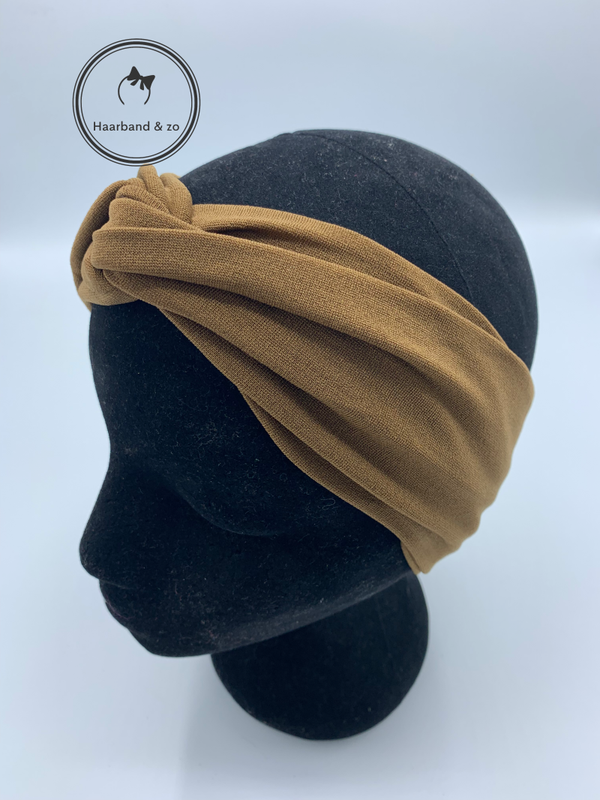 Elastische haarband met twist, effen kleur, bruin (art.nr. 182-06)