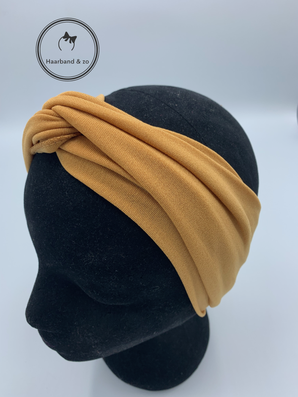 Elastische haarband met twist, effen kleur, camel (art.nr. 182-07)