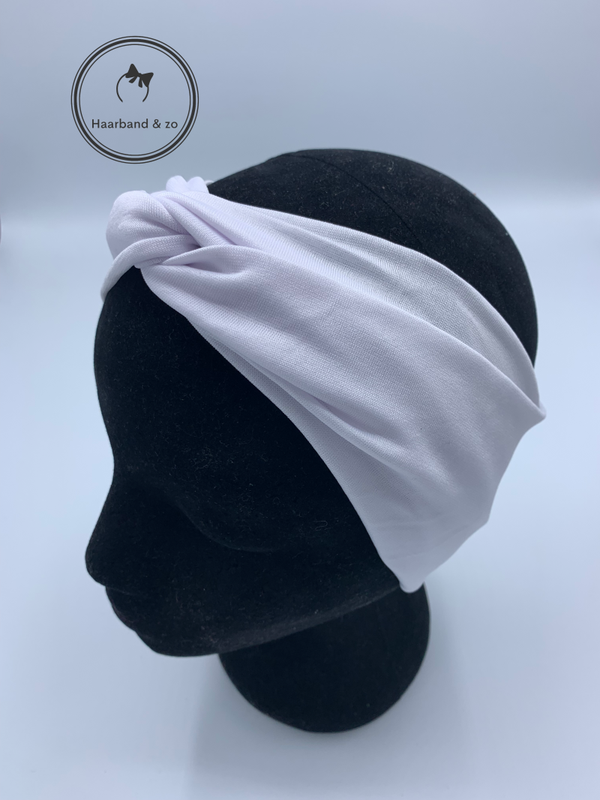 Elastische haarband met twist, effen kleur, wit (art.nr. 182-08)