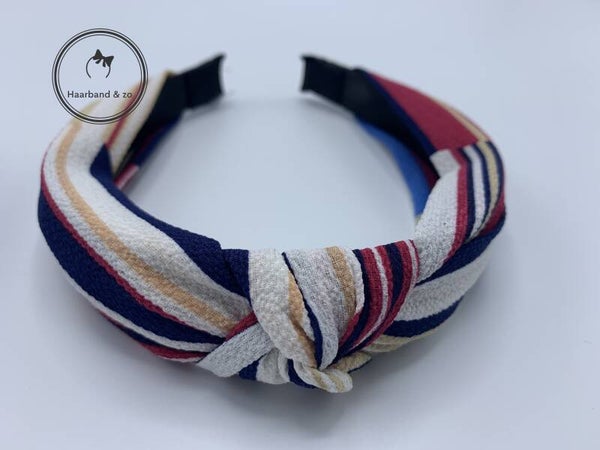Booghaarband van Chiffon in streepmotief, blauw/beige/donker-roze (art.nr. 199-03)
