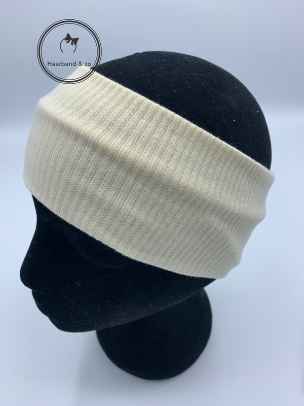 Brede elastische haarband van ribbeltricot, crème (art.nr. 20-01)