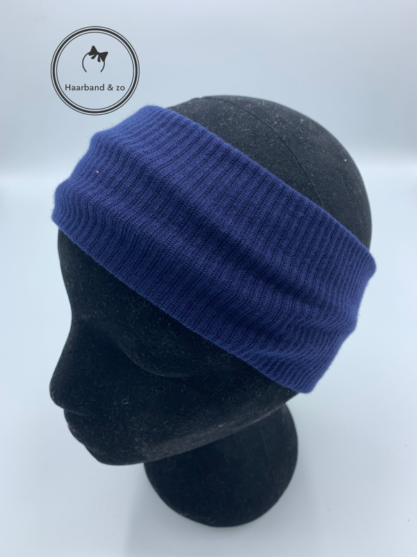 Brede elastische haarband van ribbeltricot, donkerblauw (art.nr. 20-03)
