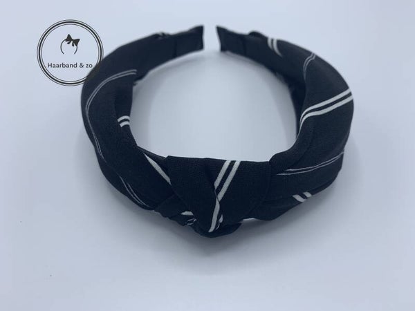 Satijnen booghaarband, gestreept, donkerblauw/wit (art.nr. 200-02)