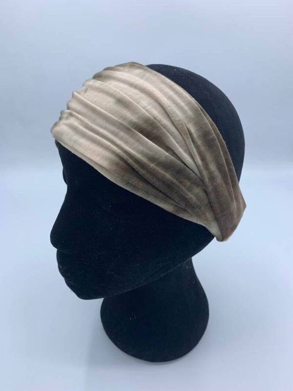Elastische haarband van tricot met elastische band in tie dye print, bruin/beige (art.nr 215-05)