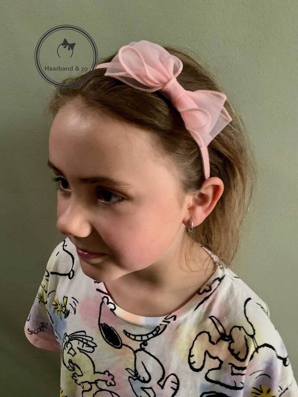 Kinder haarbandje met strik van organza, roze (218-01)