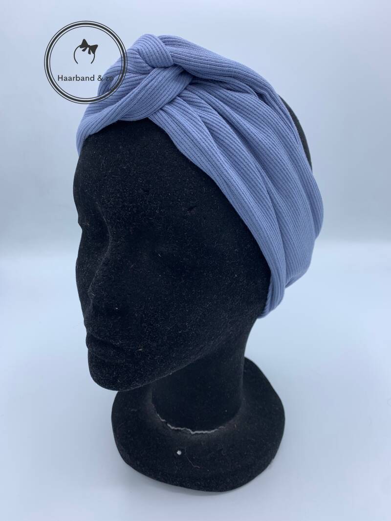 Haarband & zo, Haarband met ijzerdraad in ribbel tricot, jeans blauw (art. 222-03)