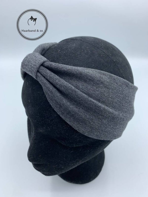 Elastische haarband met bandje, tricot, in de kleur gemêleerd antraciet. (art.nr. 221-07)