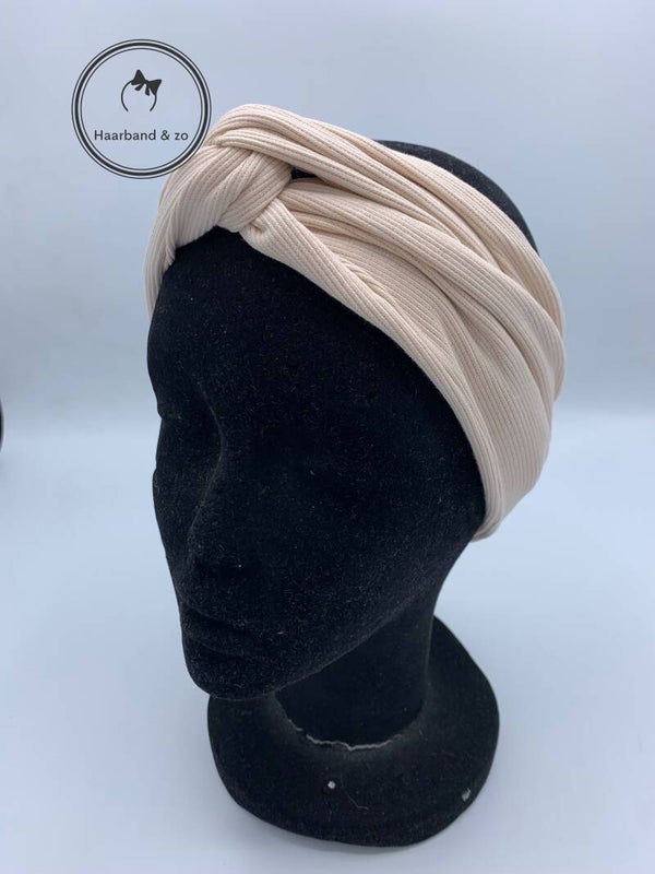 Haarband & zo, Haarband met ijzerdraad in ribbel tricot, beige (art. 222-01)