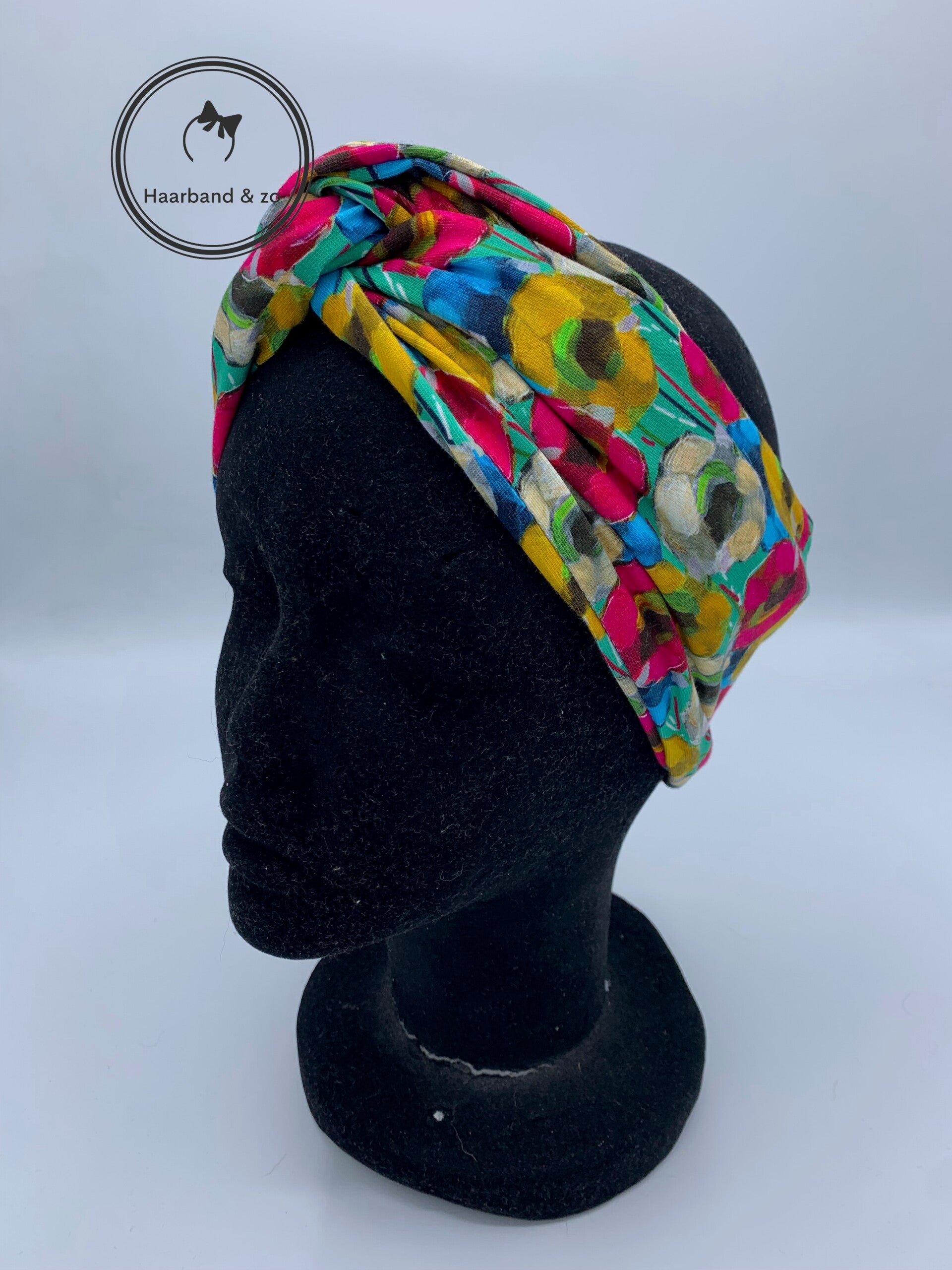 Haarband & zo, Haarband met ijzerdraad van katoen tricot in prachtige bloemenprint (art.nr. 224-06)