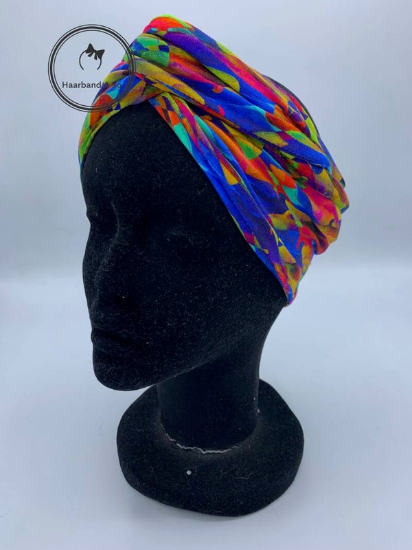 Haarband & zo, haarband met ijzerdraad, extra breed in print fuchsia/blauw (art.ntr. 224-07)