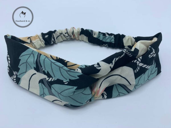 Elastische haarband in bloemenprint, hoofdkleur zwart (art.nr. 229-02)