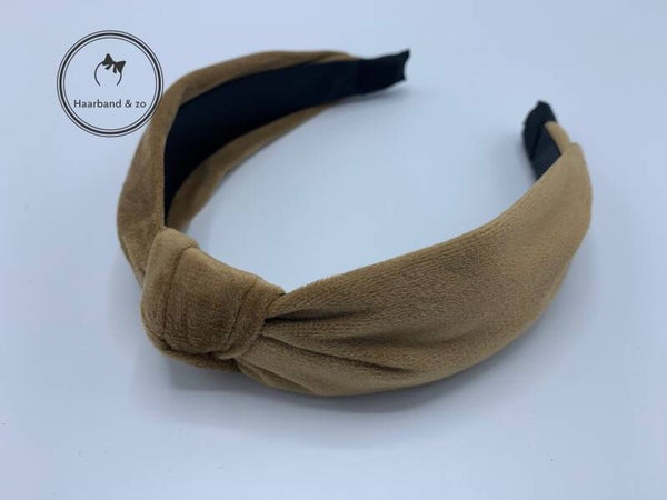 Fluwelen booghaarband met knoop, in de kleur khaki (art.nr. 237-05)