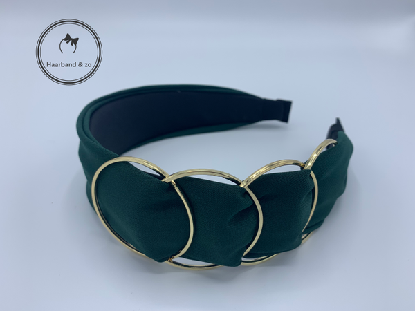 Booghaarband zonder knoop met detail van goudkleurige ringen, groen (art.nr. 244-02)