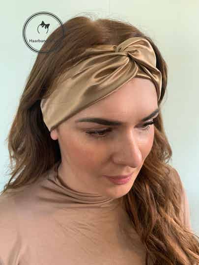 Haarband & zo, Elastische haarband van glanzend satijn, met elastische band, khaki (art.nr. 245-02