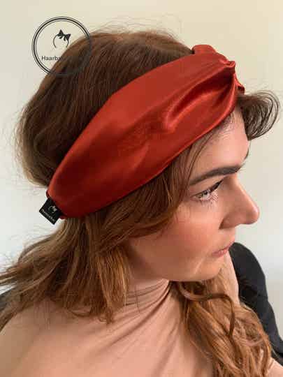 Haarband & zo, Elastische haarband van glanzend satijn, met elastische band, oranje (art.nr. 245-03)