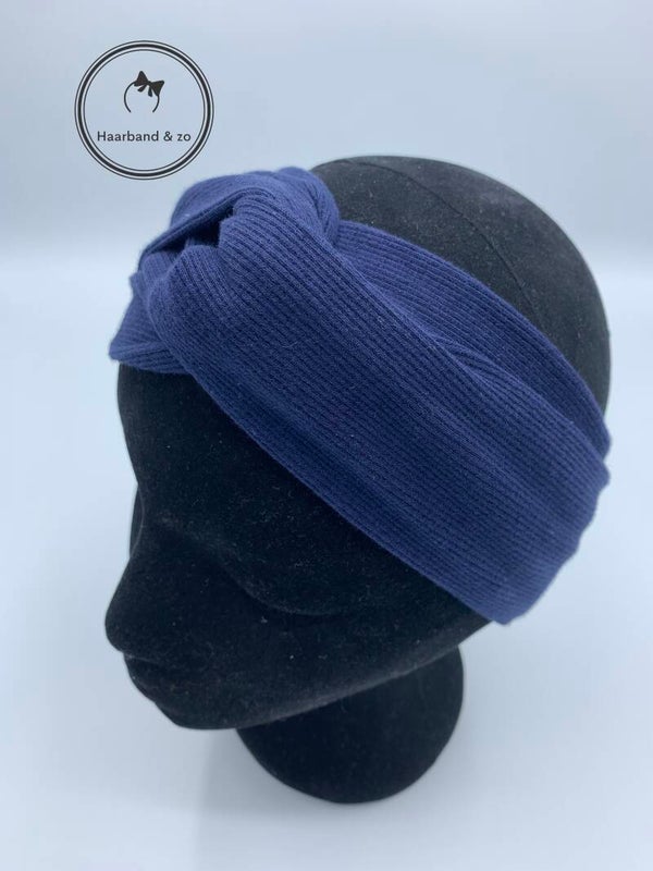 Stevige semi-elastische haarband met twist, ribbelstof, donkerblauw (art.nr. 248-03)