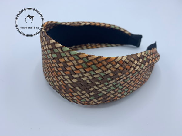 Brede booghaarband van riet, bruinmix (art.nr. 249-02)