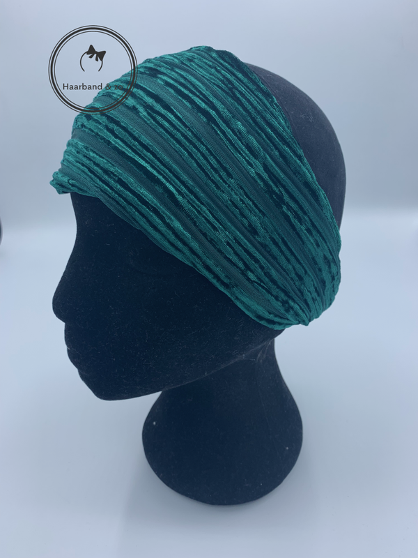 Brede elastische haarband, gestreept fluweel, groen (art.nr. 256-05)