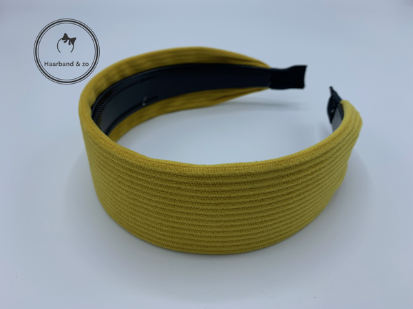 Brede booghaarband zonder knoop of twist van ribfluweel, okergeel (art.nr. 258-03)