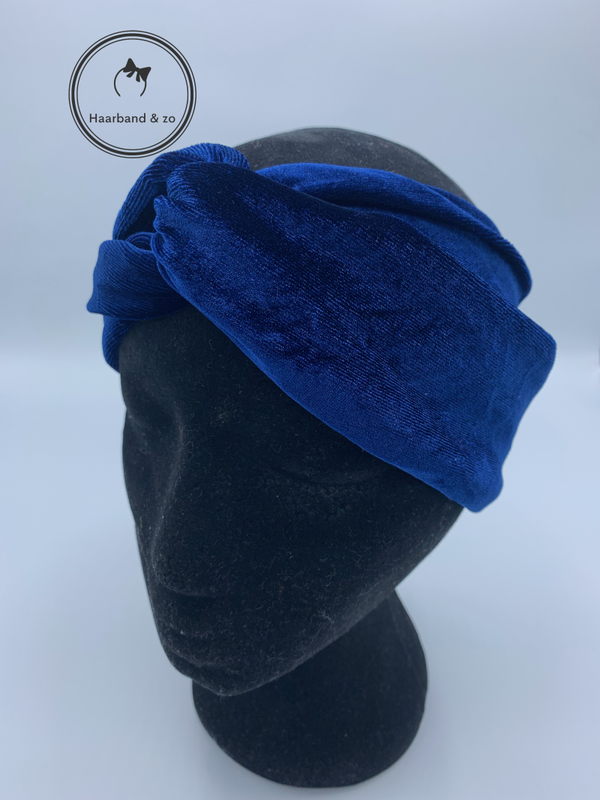 Prachtige elastische haarband van fluweel met twist, donkerblauw (art.nr. 264-02)