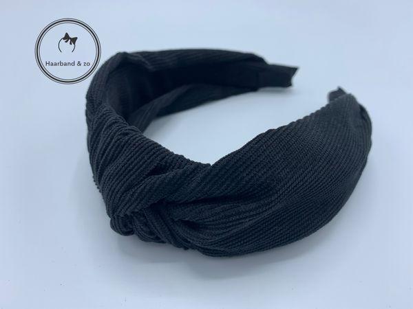 Extra brede booghaarband met knoop van ribfluweel in de kleur zwart (art. 265-04)