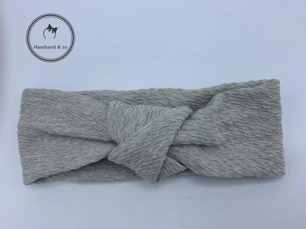 Haarband & zo, Elastische haarband met semi-knoop, in grijs/beige reliëf tricot (art. nr. 283-02)