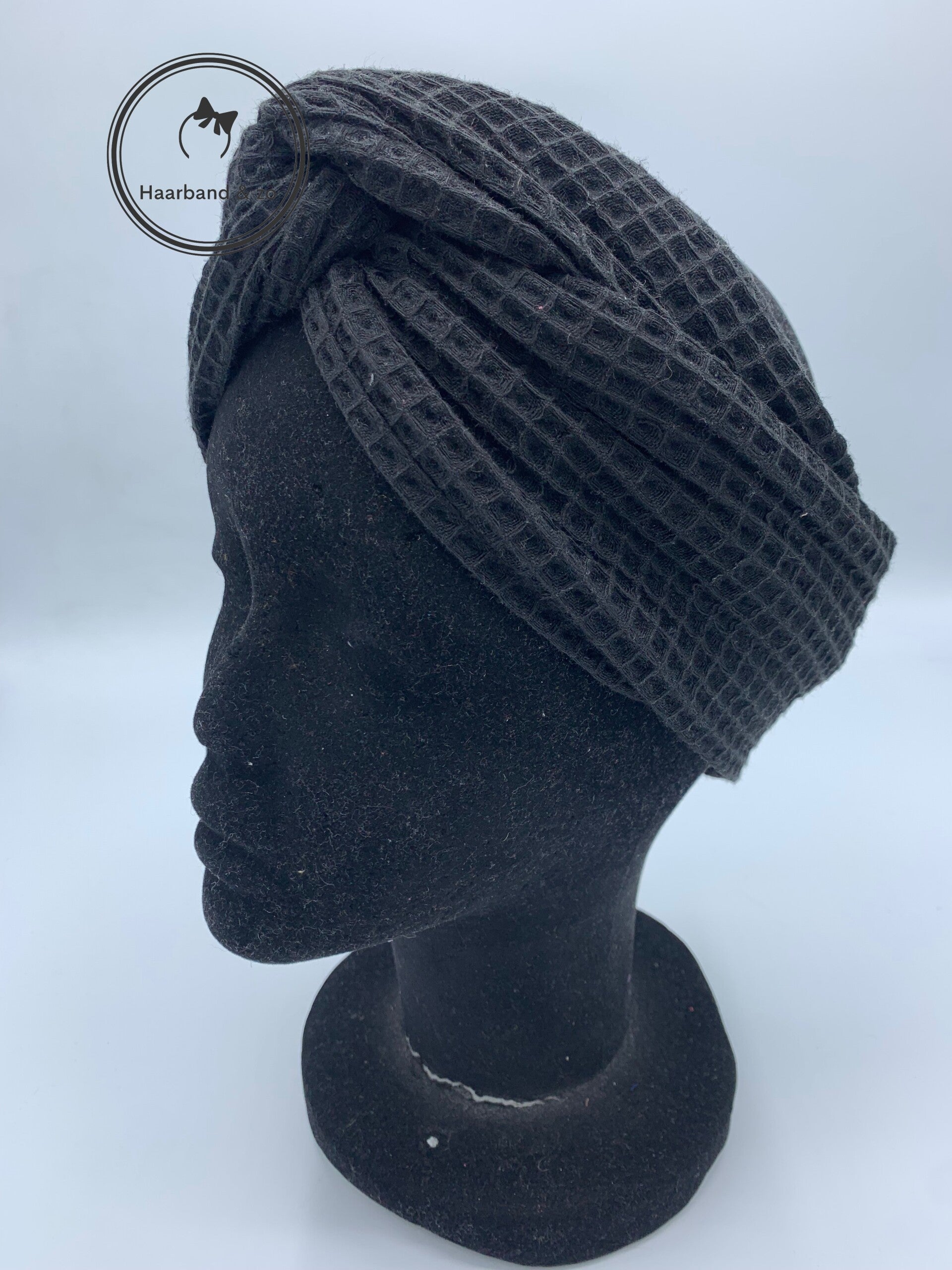 Haarband & zo, Haarband met ijzerdraad van wafel katoen, zwart 286-01