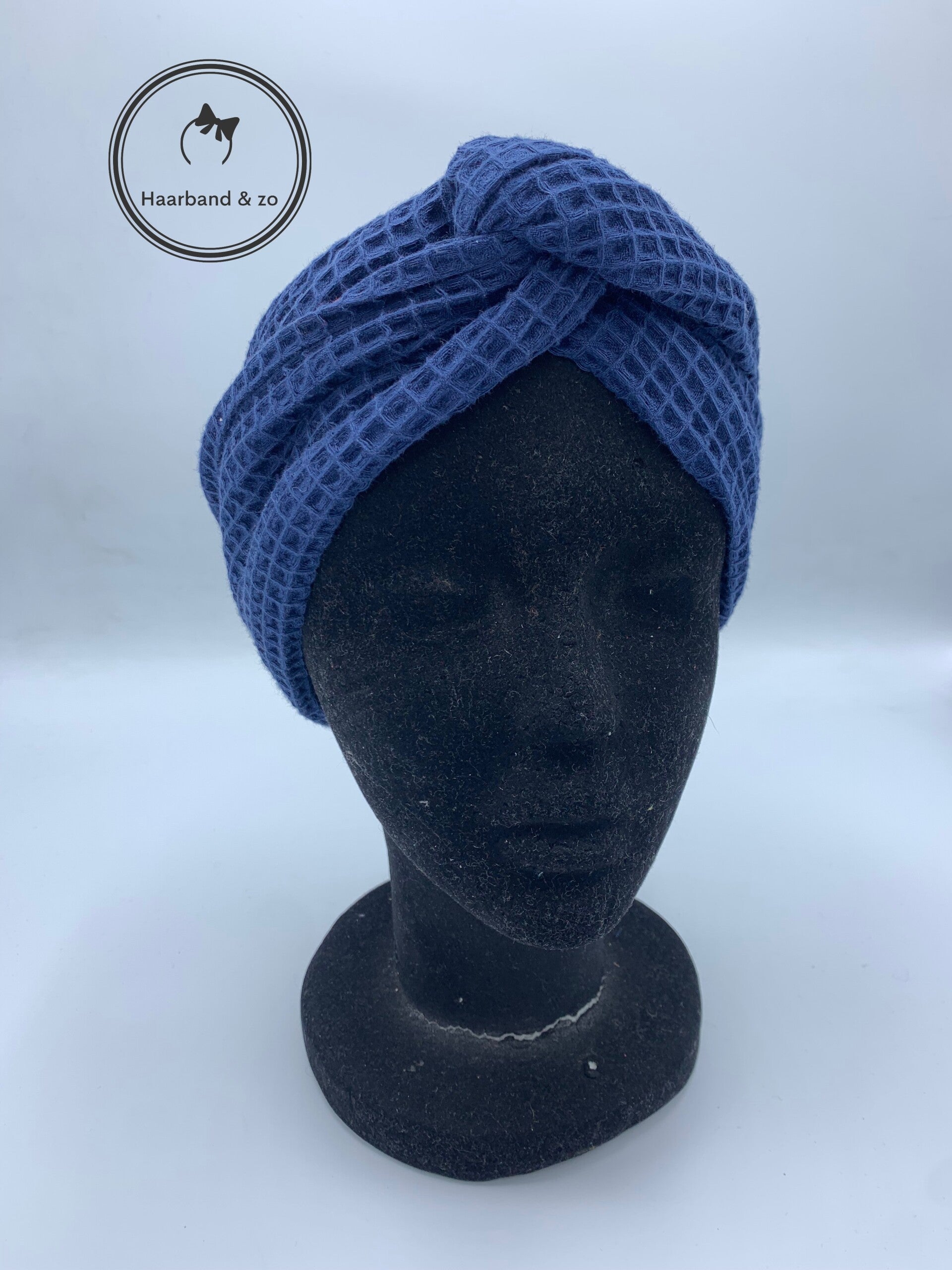 Haarband & zo, Haarband met ijzerdraad van wafel katoen, donkerblauw 286-06