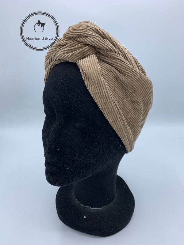Haarband & zo, Haarband met ijzerdraad van fijn ribfluweel in de kleur khaki (art.nr. 288-13)