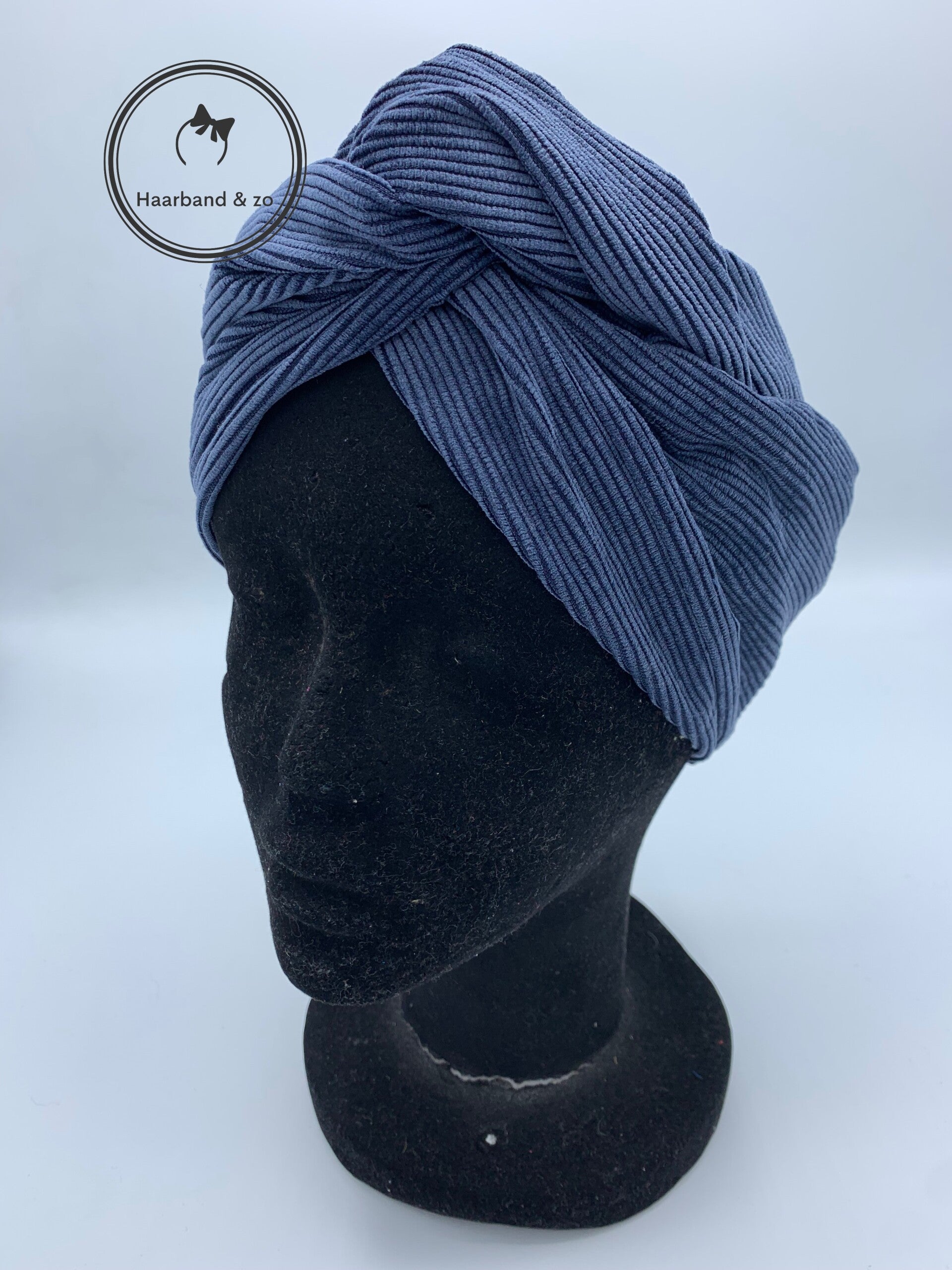 Haarband & zo, Haarband met ijzerdraad van fijn ribfluweel in de kleur jeans (art.nr. 288-14)