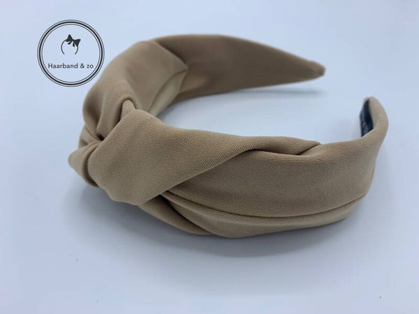 Brede booghaarband met brede knoop, khaki (art.nr. 34-05)
